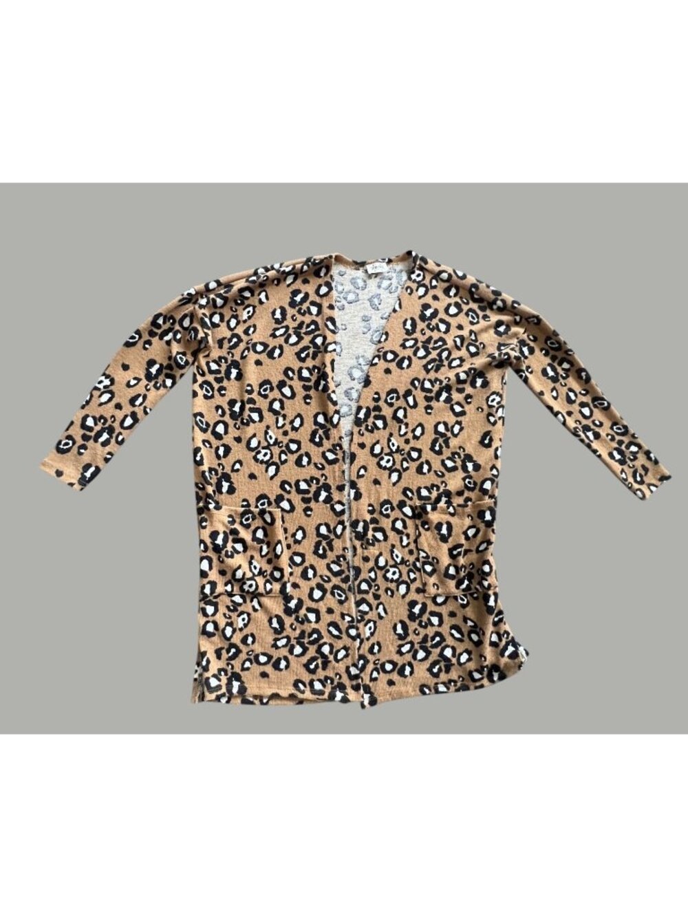 Texas True Threads Leopard Print Longline Open Cardigan With Pockets Womens Size